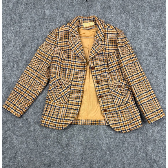 Pendleton Jackets & Blazers - Vintage Pendleton Wool Blazer Jacket Womens 10 Brown Blue Plaid Houndstooth